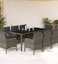 9-tlg. Garten-Essgruppe mit Kissen Grau Poly Rattan