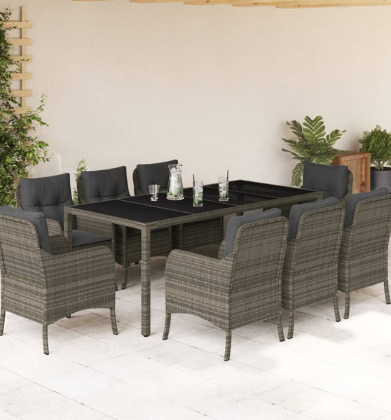 9-tlg. Garten-Essgruppe mit Kissen Grau Poly Rattan