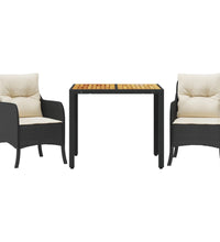 3-tlg. Garten-Essgruppe mit Kissen Schwarz Poly Rattan