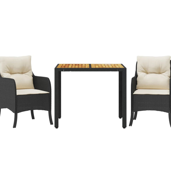 3-tlg. Garten-Essgruppe mit Kissen Schwarz Poly Rattan