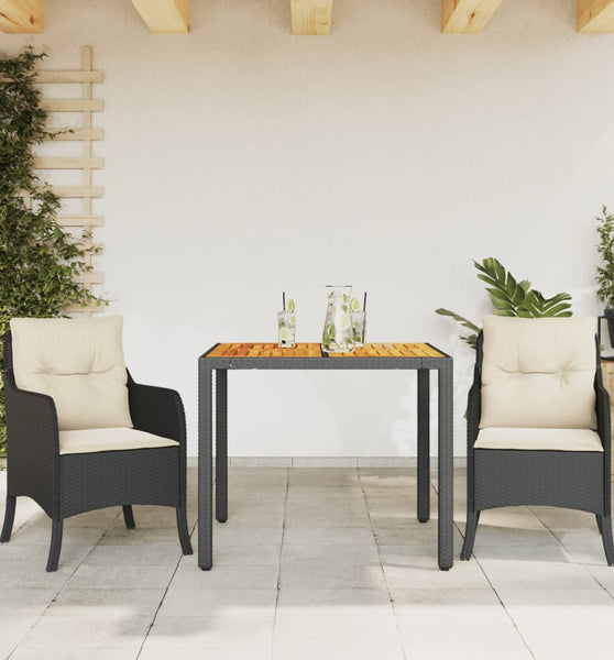 3-tlg. Garten-Essgruppe mit Kissen Schwarz Poly Rattan