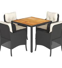 5-tlg. Garten-Essgruppe mit Kissen Schwarz Poly Rattan