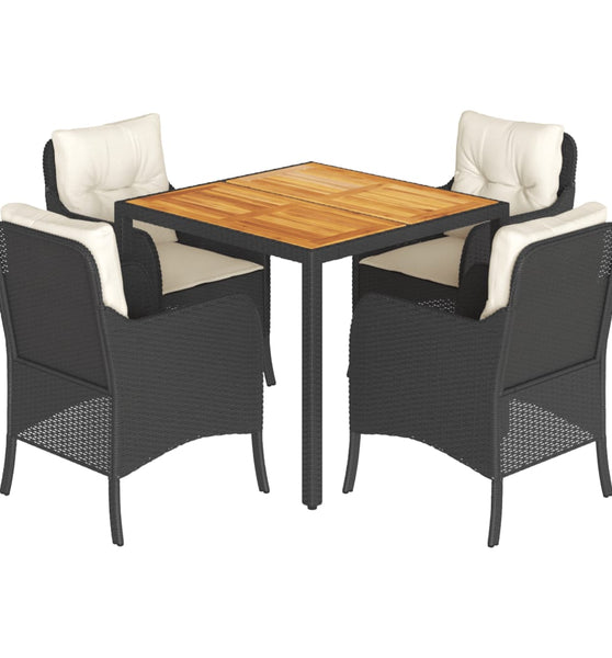 5-tlg. Garten-Essgruppe mit Kissen Schwarz Poly Rattan