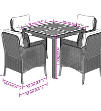 5-tlg. Garten-Essgruppe mit Kissen Schwarz Poly Rattan