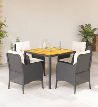 5-tlg. Garten-Essgruppe mit Kissen Schwarz Poly Rattan