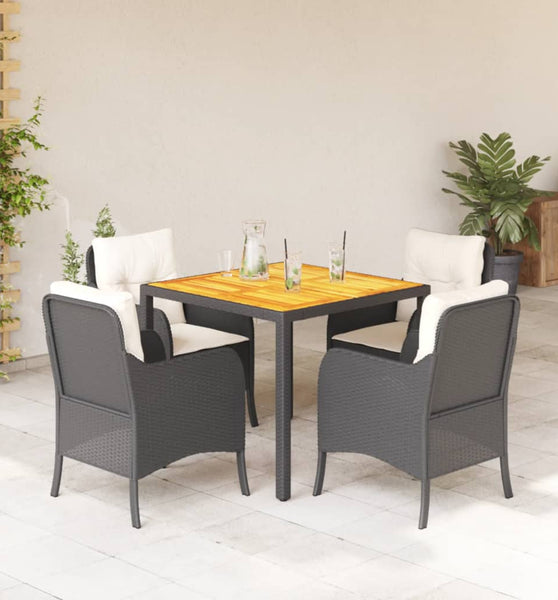 5-tlg. Garten-Essgruppe mit Kissen Schwarz Poly Rattan