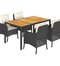 5-tlg. Garten-Essgruppe mit Kissen Schwarz Poly Rattan