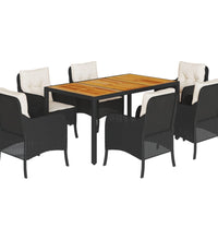 7-tlg. Garten-Essgruppe mit Kissen Schwarz Poly Rattan