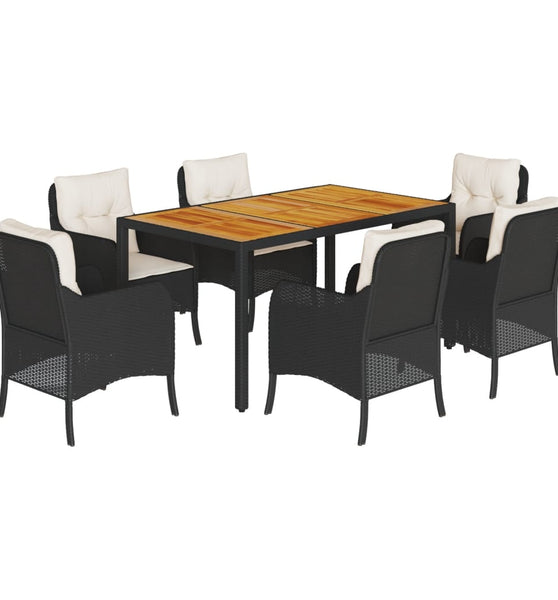 7-tlg. Garten-Essgruppe mit Kissen Schwarz Poly Rattan