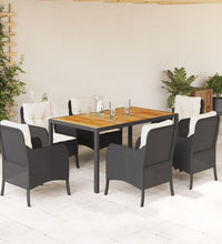 7-tlg. Garten-Essgruppe mit Kissen Schwarz Poly Rattan