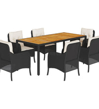 7-tlg. Garten-Essgruppe mit Kissen Schwarz Poly Rattan