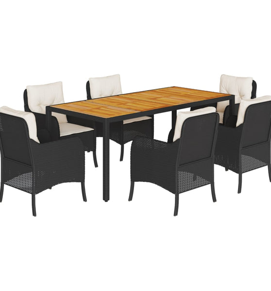7-tlg. Garten-Essgruppe mit Kissen Schwarz Poly Rattan