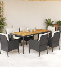 7-tlg. Garten-Essgruppe mit Kissen Schwarz Poly Rattan