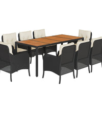 9-tlg. Garten-Essgruppe mit Kissen Schwarz Poly Rattan