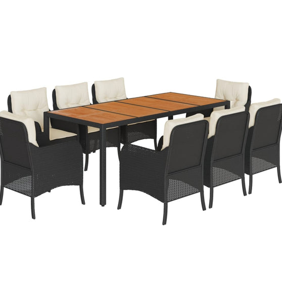 9-tlg. Garten-Essgruppe mit Kissen Schwarz Poly Rattan