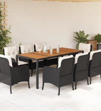 9-tlg. Garten-Essgruppe mit Kissen Schwarz Poly Rattan