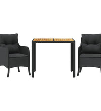 3-tlg. Garten-Essgruppe mit Kissen Schwarz Poly Rattan