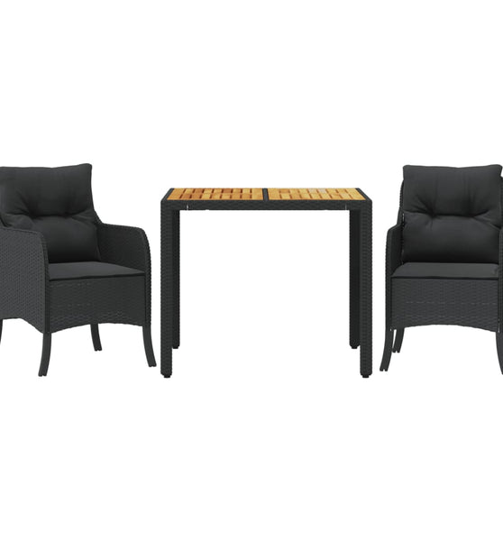 3-tlg. Garten-Essgruppe mit Kissen Schwarz Poly Rattan
