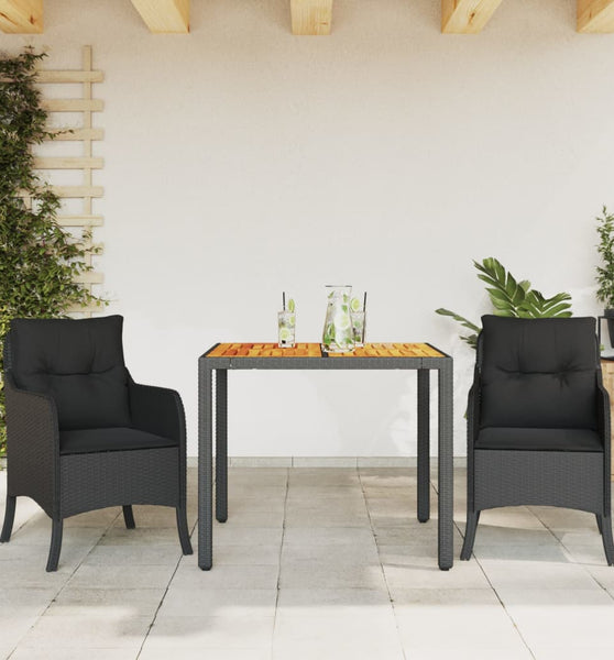 3-tlg. Garten-Essgruppe mit Kissen Schwarz Poly Rattan