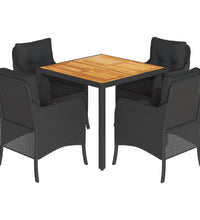 5-tlg. Garten-Essgruppe mit Kissen Schwarz Poly Rattan