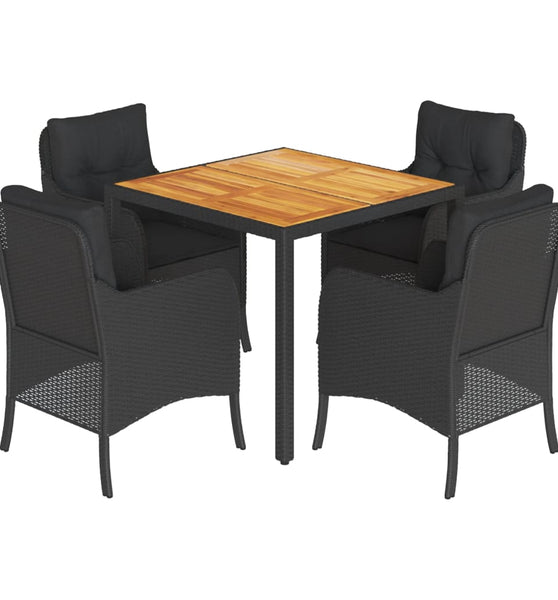 5-tlg. Garten-Essgruppe mit Kissen Schwarz Poly Rattan