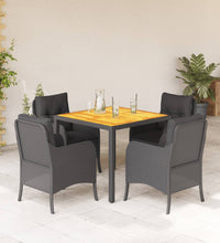 5-tlg. Garten-Essgruppe mit Kissen Schwarz Poly Rattan