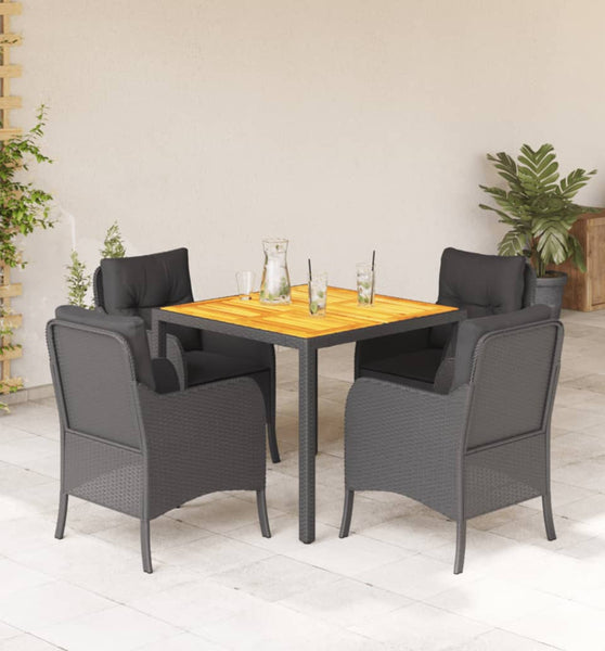 5-tlg. Garten-Essgruppe mit Kissen Schwarz Poly Rattan