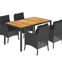 5-tlg. Garten-Essgruppe mit Kissen Schwarz Poly Rattan