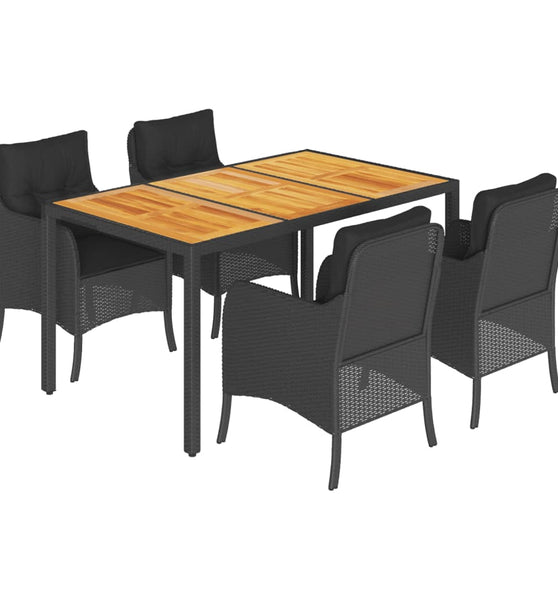 5-tlg. Garten-Essgruppe mit Kissen Schwarz Poly Rattan
