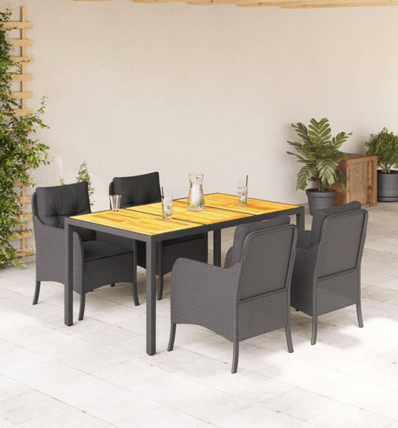 5-tlg. Garten-Essgruppe mit Kissen Schwarz Poly Rattan