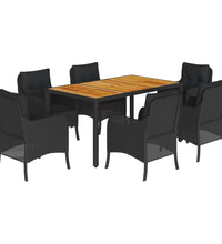 7-tlg. Garten-Essgruppe mit Kissen Schwarz Poly Rattan