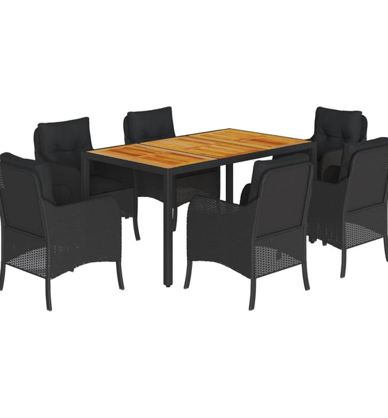 7-tlg. Garten-Essgruppe mit Kissen Schwarz Poly Rattan
