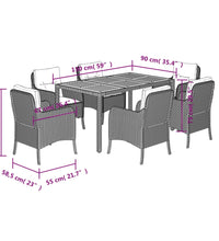 7-tlg. Garten-Essgruppe mit Kissen Schwarz Poly Rattan