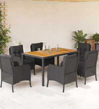 7-tlg. Garten-Essgruppe mit Kissen Schwarz Poly Rattan