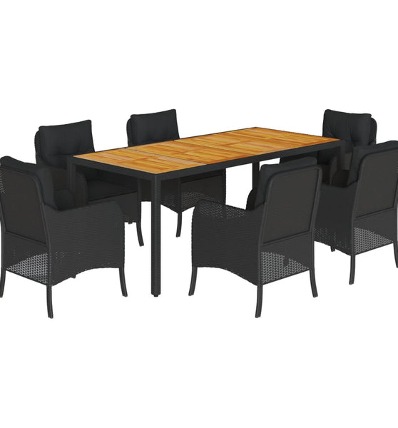 7-tlg. Garten-Essgruppe mit Kissen Schwarz Poly Rattan