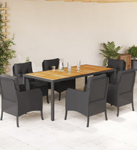 7-tlg. Garten-Essgruppe mit Kissen Schwarz Poly Rattan
