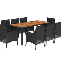 9-tlg. Garten-Essgruppe mit Kissen Schwarz Poly Rattan