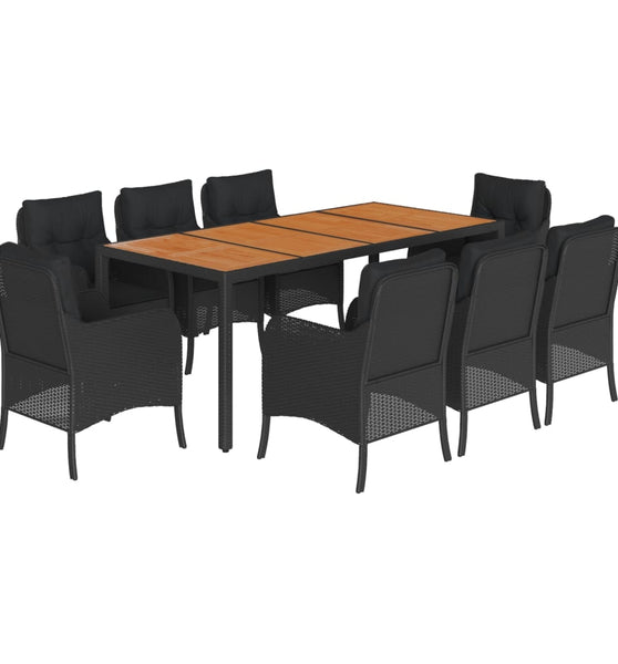9-tlg. Garten-Essgruppe mit Kissen Schwarz Poly Rattan