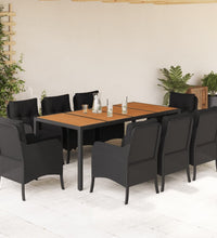 9-tlg. Garten-Essgruppe mit Kissen Schwarz Poly Rattan