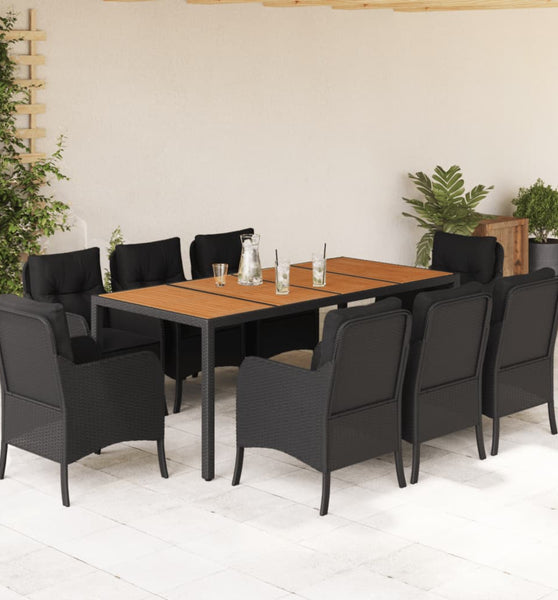 9-tlg. Garten-Essgruppe mit Kissen Schwarz Poly Rattan