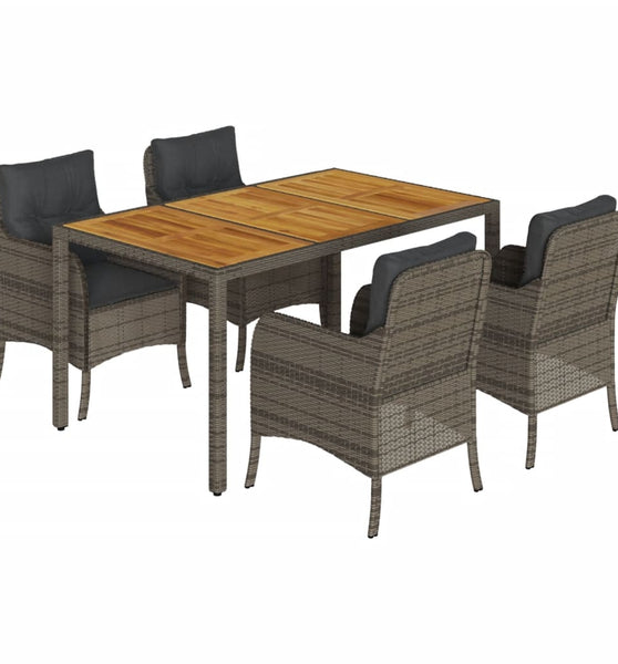 5-tlg. Garten-Essgruppe mit Kissen Grau Poly Rattan