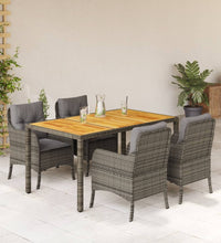 5-tlg. Garten-Essgruppe mit Kissen Grau Poly Rattan
