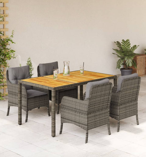5-tlg. Garten-Essgruppe mit Kissen Grau Poly Rattan