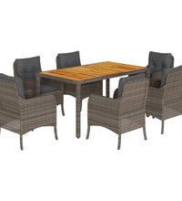 7-tlg. Garten-Essgruppe mit Kissen Grau Poly Rattan