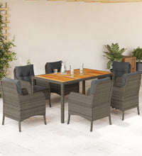 7-tlg. Garten-Essgruppe mit Kissen Grau Poly Rattan