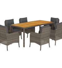 7-tlg. Garten-Essgruppe mit Kissen Grau Poly Rattan