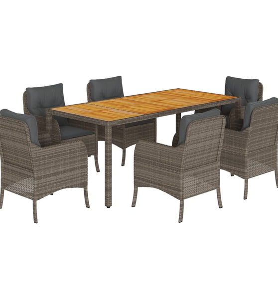 7-tlg. Garten-Essgruppe mit Kissen Grau Poly Rattan