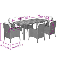 7-tlg. Garten-Essgruppe mit Kissen Grau Poly Rattan