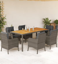 7-tlg. Garten-Essgruppe mit Kissen Grau Poly Rattan