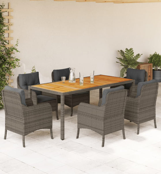 7-tlg. Garten-Essgruppe mit Kissen Grau Poly Rattan